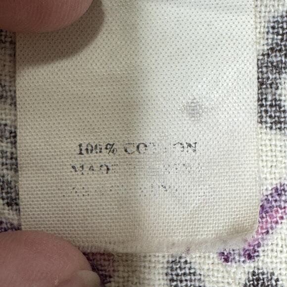 Hot Cotton Shirt Womens Large Cream Multicolor Floral Button Front Short Sleeve - Picture 5 of 11